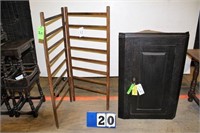 Vintage Wooden Drying Rack & Oak Corner Cabinet