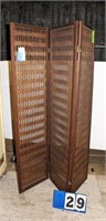 Wooden Tri-Fold Screen, 68" Wide x 71" Tall