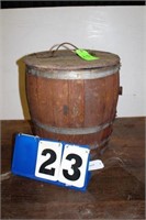 Vintage Wooden Short Barrel w/Lid & Glass Bottom