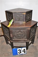 Vintage Wooden Corner Carved Cabinet, 34" Wide