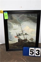 Oil on Canvas English Ship w/Frame, 27"x32"