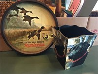 2pc Remington Duck Art & Black Lab Waste Basket