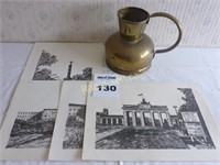 Vintage Brass Jug & German Prints
