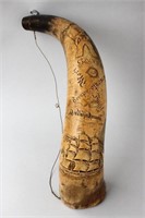 Wonderful Victorian Scrimshawed Powder Horn,