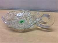 Cut Glass Dish With Finger Hold Handle