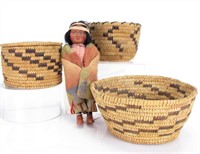 Group of Native American Baskets and Skookum Doll