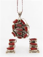 Merle House Coral Pendant and Earrings