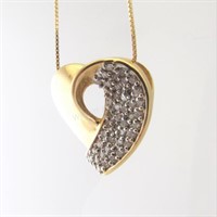 14K Yellow Gold Diamond Pave Heart Pendant, Chain
