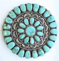Sterling Petit Point Turquoise Justin Wilson Pin