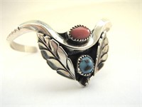Sterling Silver Coral, Turquoise J Spencer Cuff