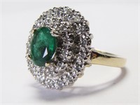 14K Yellow Gold Emerald and Diamond Ring