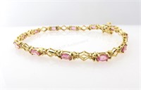 14K Yellow Gold Pink Sapphire Tennis Bracelet