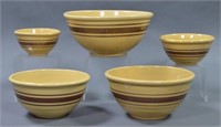 Set of Early American Yellow Ware Ceramic Bowls