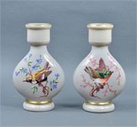 Pair of Hand-Painted Bristol-Style Glass Vases