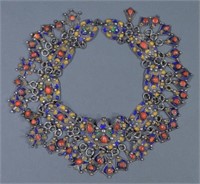 North African Silver and Red Coral Collar Necklace