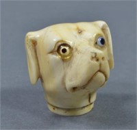 Antique Ivory Dog Head Cane Top