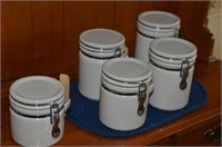 SET OF 5 CERAMIC CANNISTERS WITH SPOONS