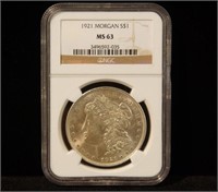 MORGAN silver DOLLAR 1921 S MS 63