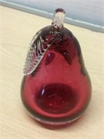 Cranberry Glass Fruit W/ Crystal Leaf