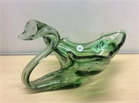 Green Swirl Glass Swan Centerpiece