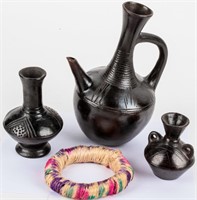 3 Vintage Falasha Ethiopian Blackware Pottery