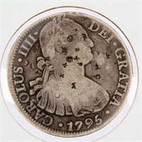 Coin 1795 8 Reales Bollivia Mint. W/ Chopmarks