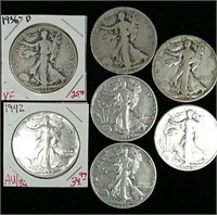 7- Walking Liberty Half Dollars Coins