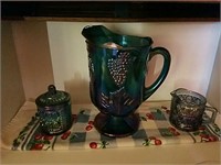 3pc glass pitcher covered sugar bowl and creamer
