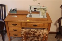 SINGER SEWING MACHINE AND STOOL
