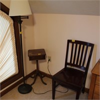 ANTIQUE CHAIR AND ONE DRAWER SIDE TABLE AND A