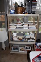 IN THE SUNROOM SHELF AND CONTENTS, BOOKS,