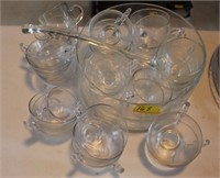 PUNCH BOWL AND CUPS AND GLASS LADLE