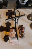 2 CROSSES, OLD WATER POT, IRON CROSS WITH A HEART