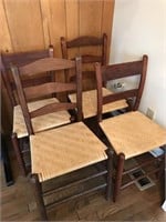 4 LADDER BACK CHAIRS WITH CANE BOTTOMS