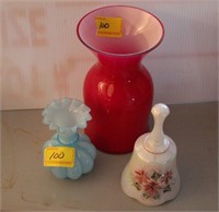 BLUE CASE VASE, RED VASE AND