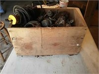 Vintage wooden box and contents