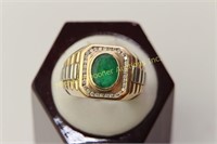 14K GOLD EMERALD AND DIAMOND MENS RING