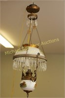 VICTORIAN MILK GLASS DECORATED PARLOUR LAMP