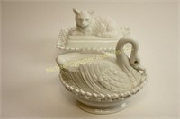 TWO ENGLISH MILK GLASS CANDY DISHES