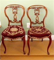 PAIR OF FANCY ENGLISH WALNUT VICTORIAN SIDE CHAIRS