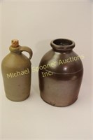 ONE QUART WHISKY JUG WITH HANDLE & 1 GALLON CROCK