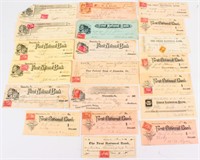 Coin 20 Old Checks with Postage Stamps