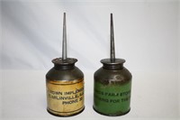 2 Oil Cans with Advertising