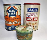 3 Food Tins, featuring Blue Star Potato Chips