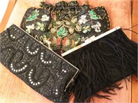 Beaded Hand Bags & Feather Trimmed Clutch