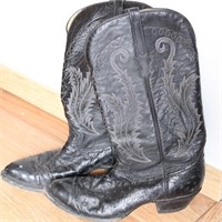 Genuine Ostrich Black Leather Boots-Size 8M