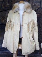 Leather Jacket w/Fringe & Fur Collar
