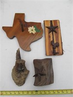 4pc Wall Decorative Wood & Cast Iron Texas