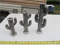 Set of 3 Pewter Cactus Candle Holders