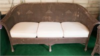 Wicker Sofa  with Vinyl Cushions & 2 Throw